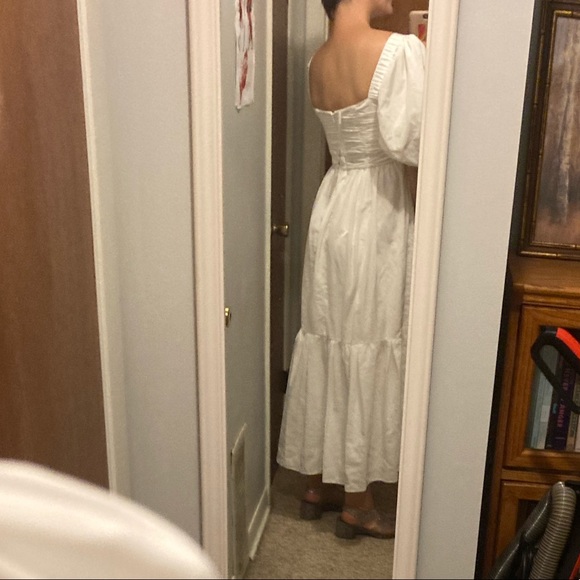 Self-Portrait White Taffeta Puff Sleeve Dress - Picture 3 of 5
